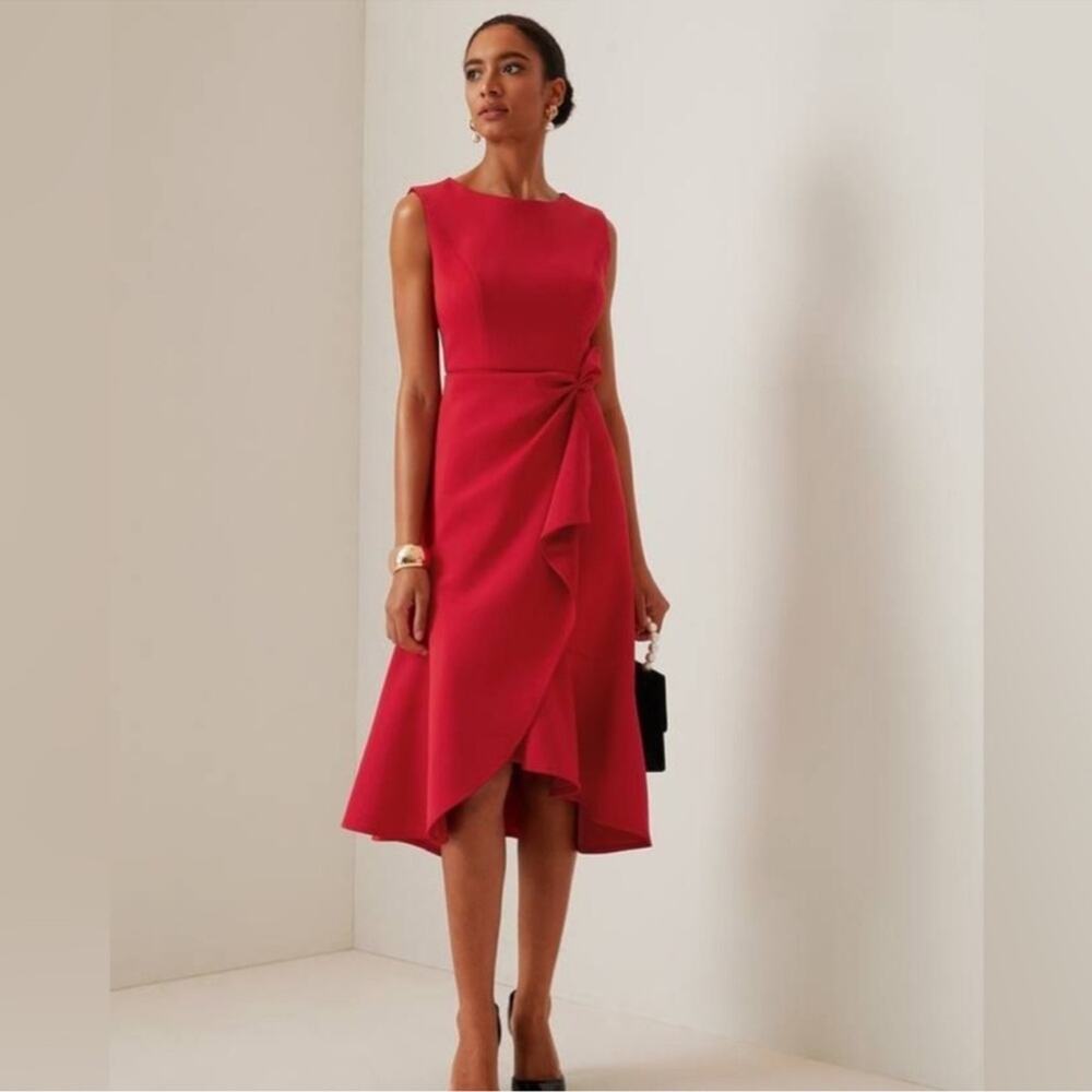 Fehaute Red Elegant Midi A-line Waist Twist Day To Night Dress Size Small NWT